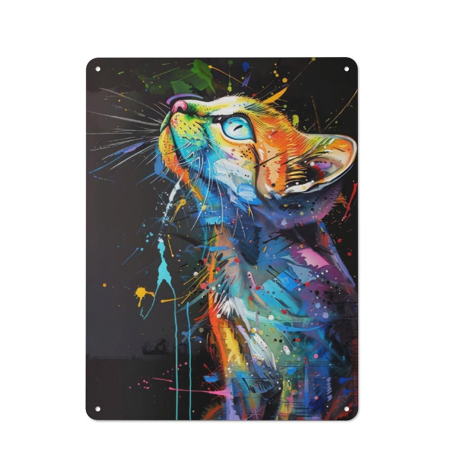 Junmoney Cat Popart Painting Old Style Vintage Metal Sign 40X30cm, Bar Wall Plaque For Pub, Home Bar, Shed Or Man Cave