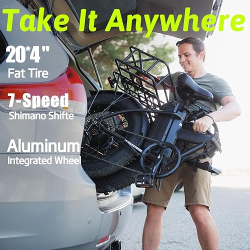 Miniatura 4 de Mukkpet Bicicleta eléctrica para adultos, bicicleta eléctrica plegable de 20 x 4.0 pulgadas, con neumático grueso para hombres y mujeres, con motor