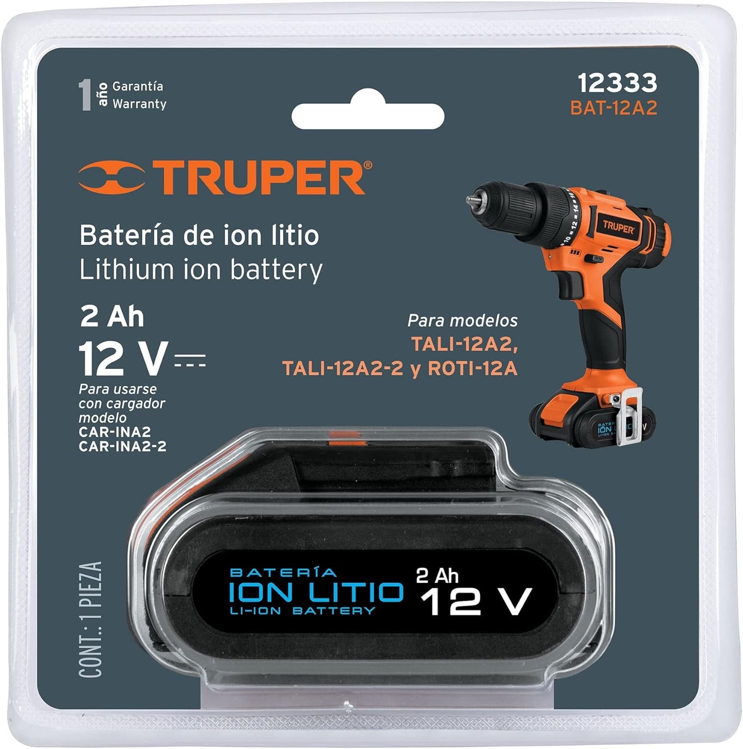 Truper 12V Drill Battery, Lithium Ion, TALI-12A2
