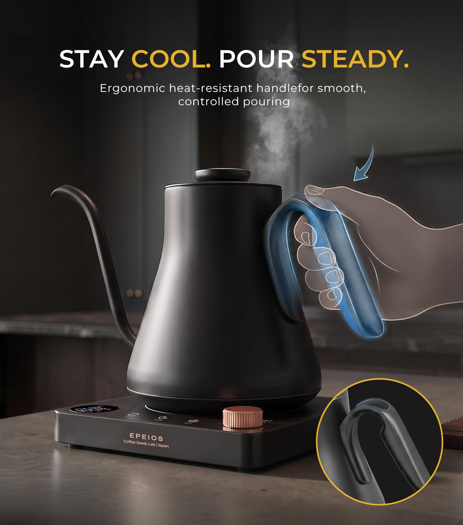 Epeios Gooseneck Electric Kettle 1°F Temperature Control,1200W,0.9L,Green | Rapid Heating, for Pour Over Coffee & Tea,Hot water Boiler,Brew Timer, 304 Stainless Steel Interior, Auto Shut-Off