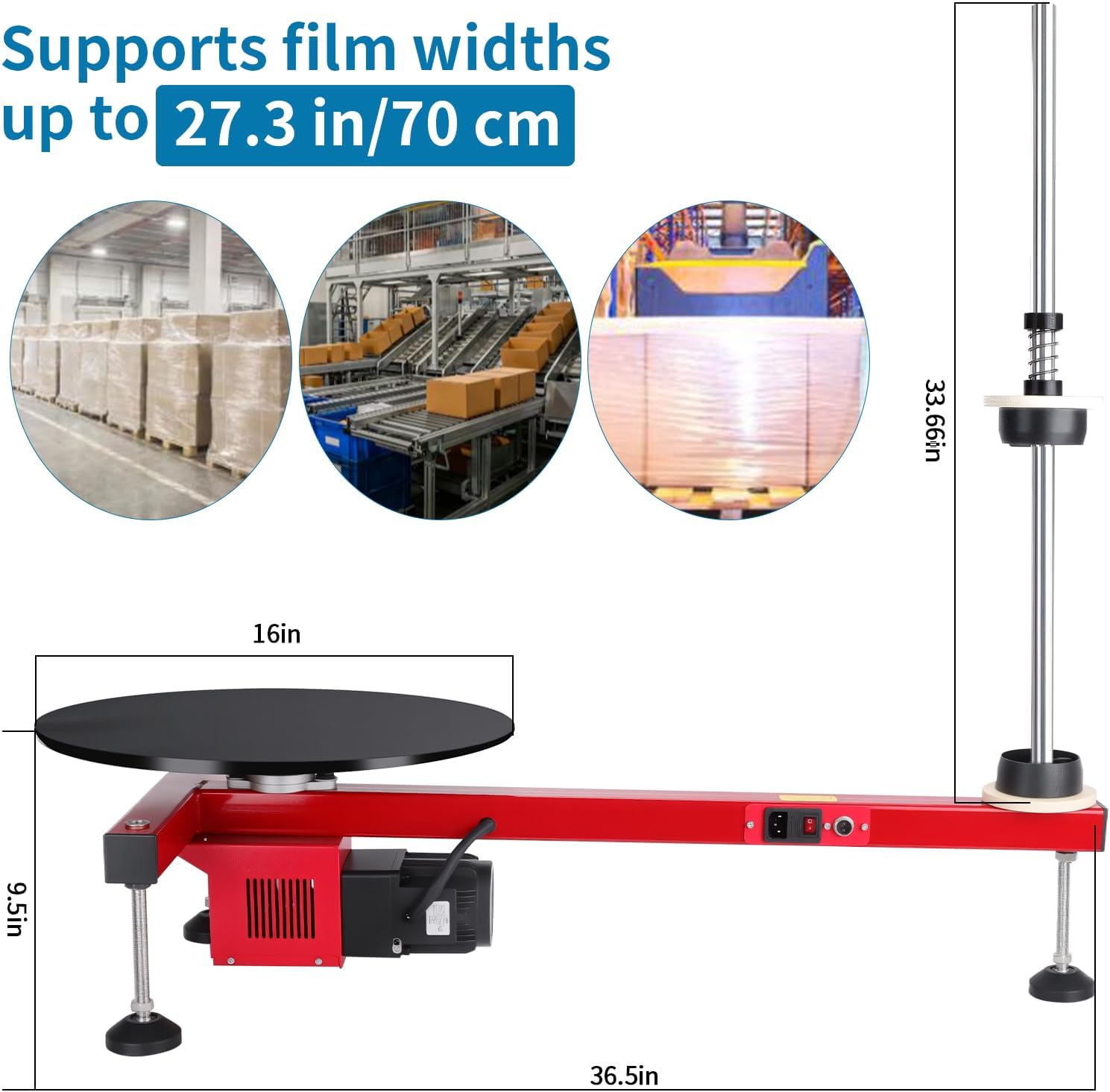 Electric Stretch Film Wrapping Bench, with 15.75 in Turntable and Foot Pedal Dispenser Wrapping Machine Film Width Within 29.52 in for Product Packaging