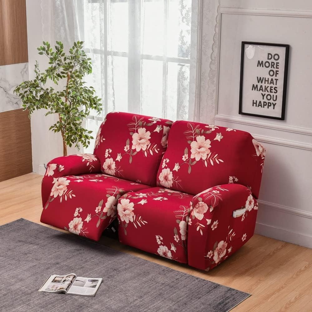 Sofá reclinable de 2 plazas renovado en tu salón con esta funda estampada
