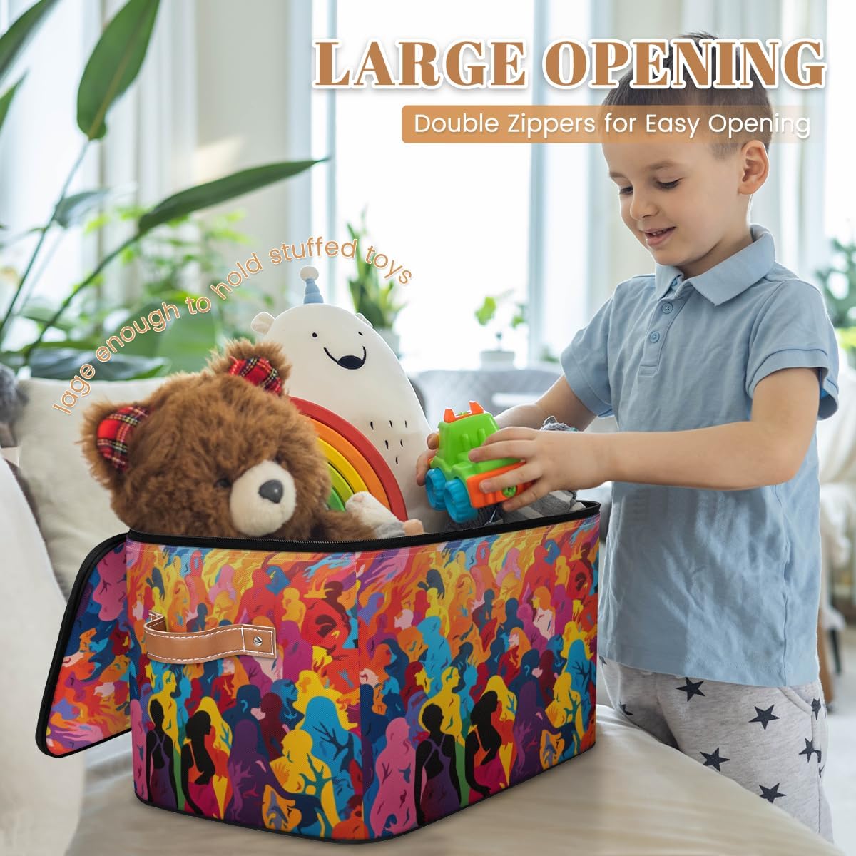 Storage Bin Set of 2 Rainbow Modern Art Storage Basket with Zipper Lid & Handle Foldable Closet Shelf 2 Pack Cloth Organizer Basket Cube Bins Clothes Organizer for Nursery, Bedroom