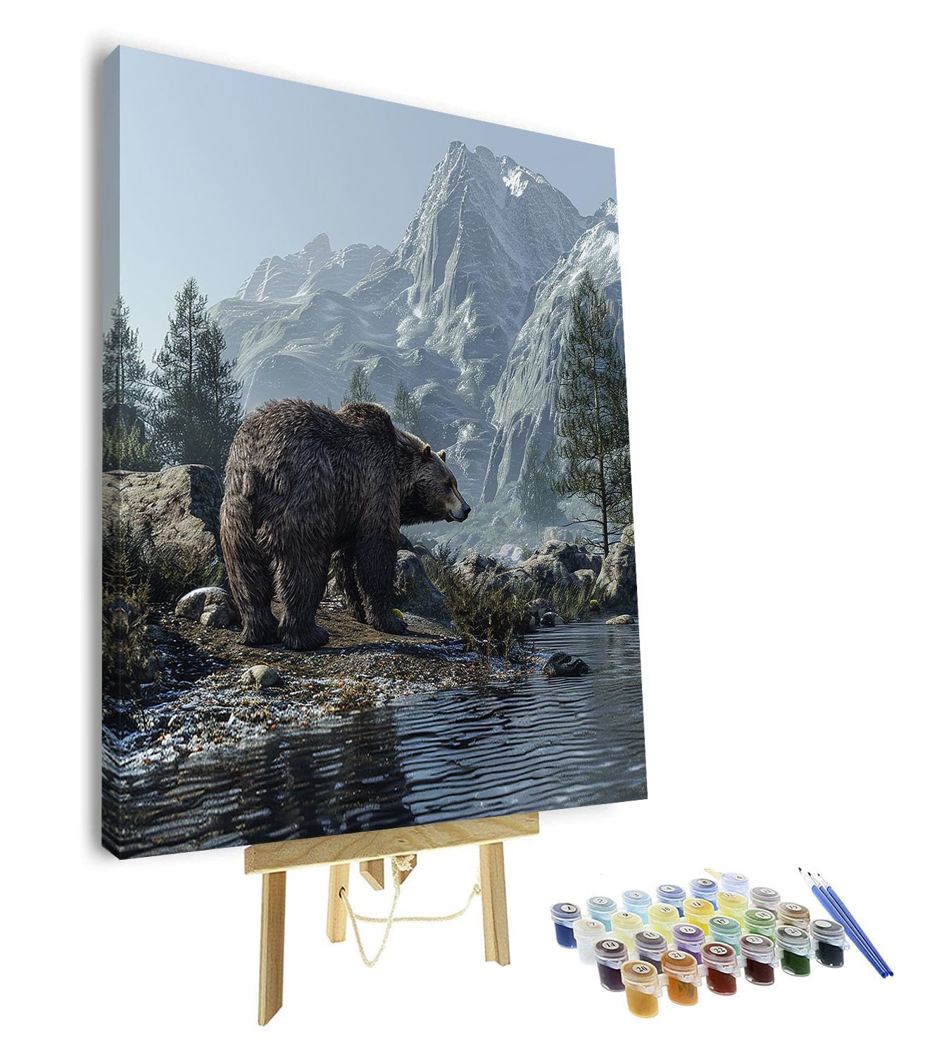 TISHIRON Paint by Numbers Kit for Adults, Adult Paint by Number Kits - Wild Bear in Mountain Wilderness Landscape on Canvas, Relaxing Nature Scene for Home Wall Decor DIY Project(16x20 inch, Framed)