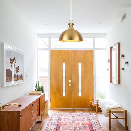 Miniatura 7 de Lámpara colgante dorada de 16 pulgadas, luces colgantes grandes de granja para isla de cocina, altura ajustable, lámpara colgante industrial para