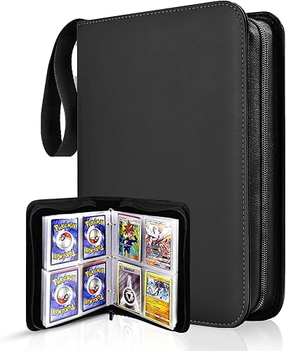 Miniatura 1 de Carpeta de tarjetas coleccionables de 4 bolsillos, 400 bolsillos para tarjetas de Pokémon con cremallera, 50 fundas compatible con tarjetas