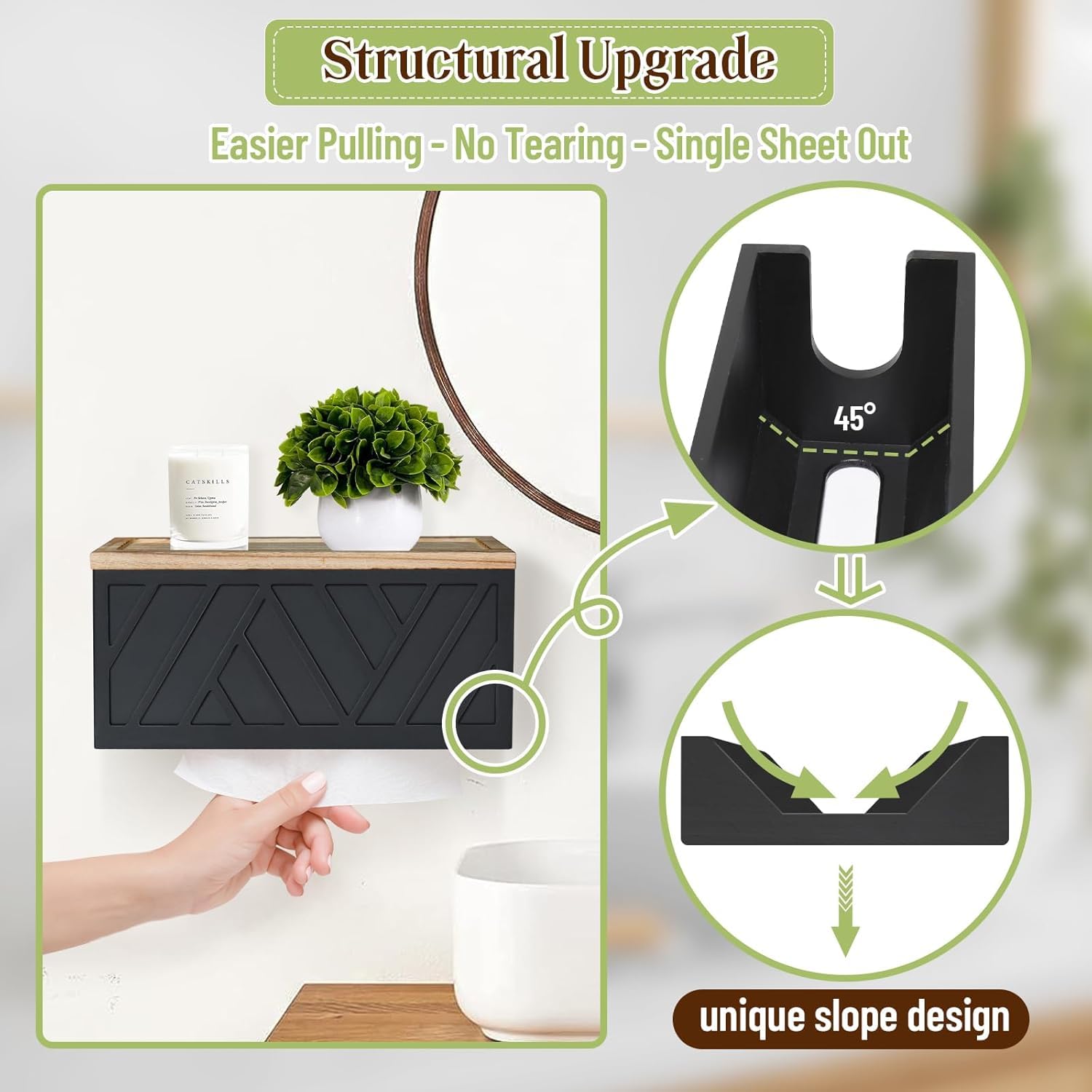 Dispensador de toallas de papel para montaje en pared, soporte para toallas de papel montado en la pared con tapa, de madera maciza, plegable en C, plegable en Z, soporte para toallas de papel de mano