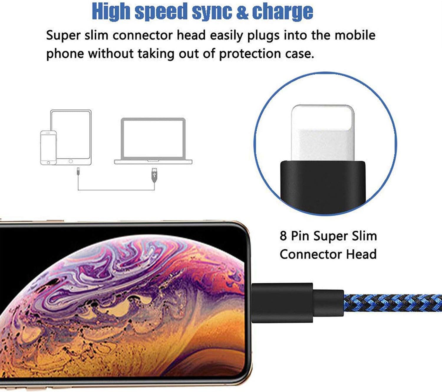 Lightning Cable iPhone Charger Cable Apple MFi Certified iPhone 11 Pro Xs MAX XR X 8 7 6s 6 5E Plus ipad car Charging Cable Cord Fast Long USB 3ft 6ft 10ft to 5pack Accessories Chargers