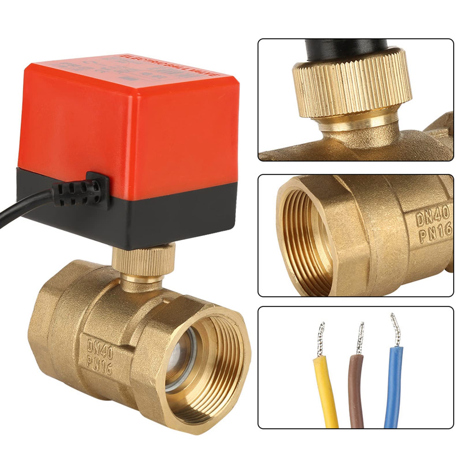 Generic Valvola dell'acqua Intelligente, Valvola a Sfera Motorizzata CC 24V a 2 Vie 3 Filo DN40 G1 - Elettrica a Sfera Motorizzata 1/2" a