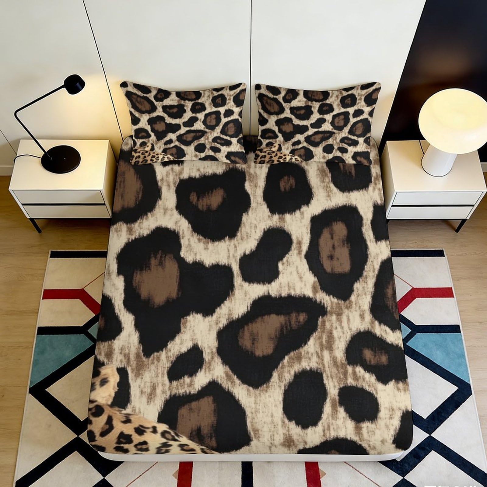Pnayamiorkfel Style-3 3D Printed Leopard Pattern Fitted Sheet Microfiber Brown Black Animal Skin Bed Cover For Home Bedroom Dorm Decor 90X200x25cm