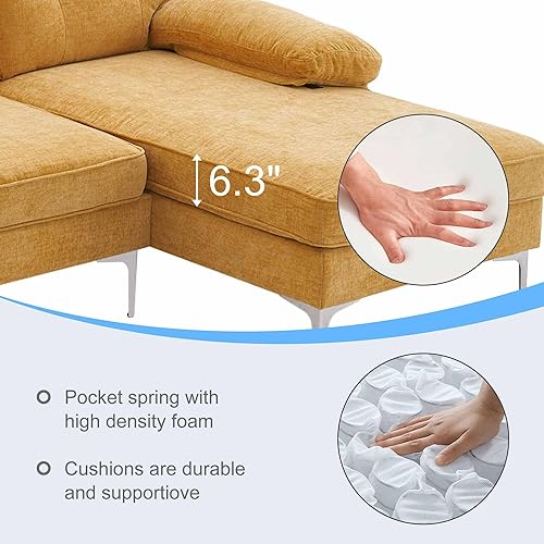 Miniatura 6 de Moderno sofá modular en forma de L de 85 pulgadas, felpilla con patas de hierro y diván, sofá modular de interior simple y elegante para sala de