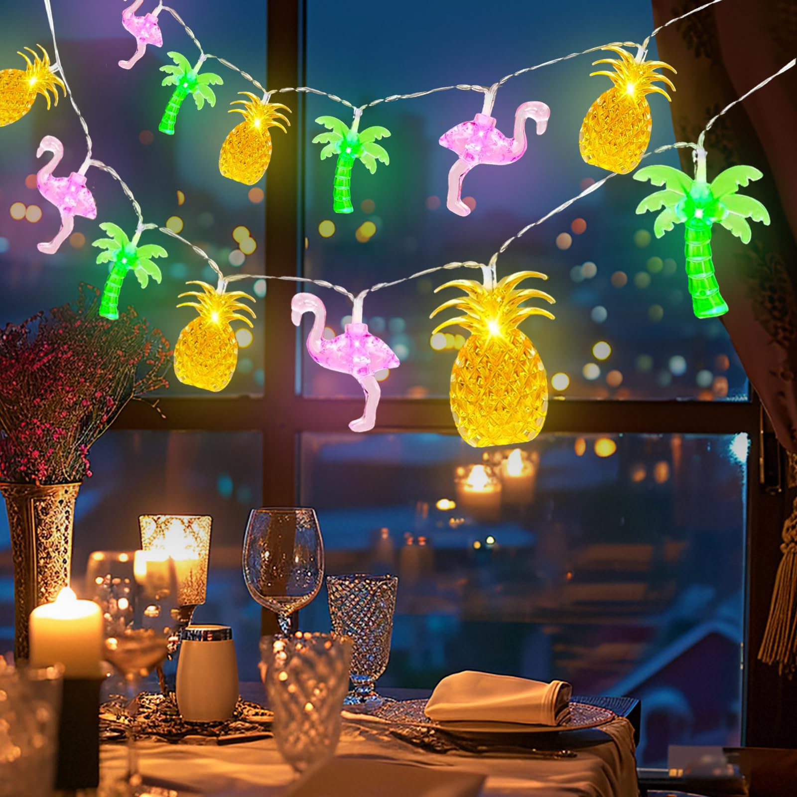 Catena Luminosa Hawaiana 3m Con 20 LED, A Batteria, Per Feste Estive, Spiaggia, Interni/Esterni, Decorazione Tropicale - 2