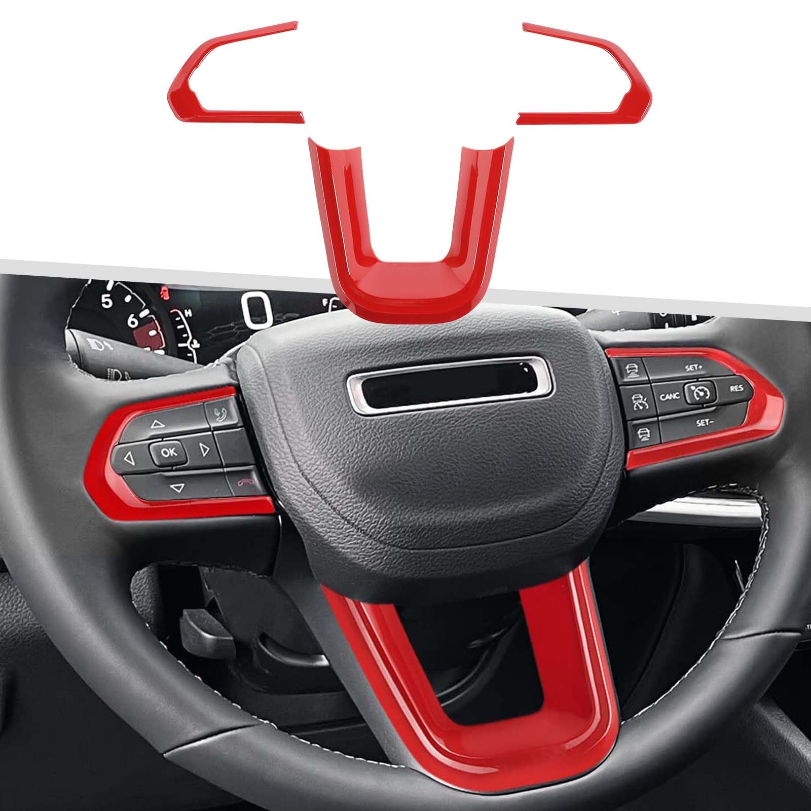 Jimen Compatible with Jeep Compass 2021-2023, 3PCS Interior Cover Trim Kits Decoration Accessories (Red)