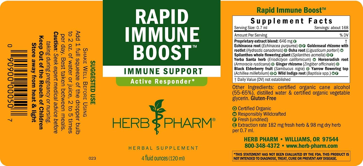 Herb Pharm Rapid Immune Boost Liquid Herbal Formula for Active Immune Support - 4 Ounce, Echinacea and Goldenseal, 4 Fl Oz