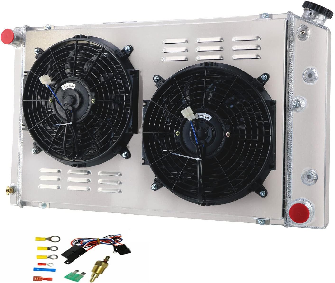 4-Row Radiator Compatible with 1968-1972 Chevy Chevelle Pontiac GTO Oldsmobile Cutlass 5.7l 6.5l 6.6l 7.4l 7.5l 1969 1970 1971 w/ 12'' Fans