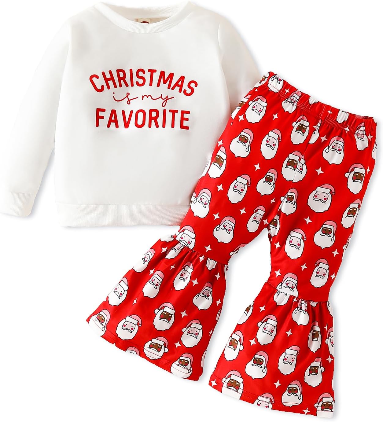 Kislio Toddler Baby Girl Christmas Outfit Long Sleeve Sweatshirt Top Bell Bottoms Pants Infant Girls Christmas Clothes Set