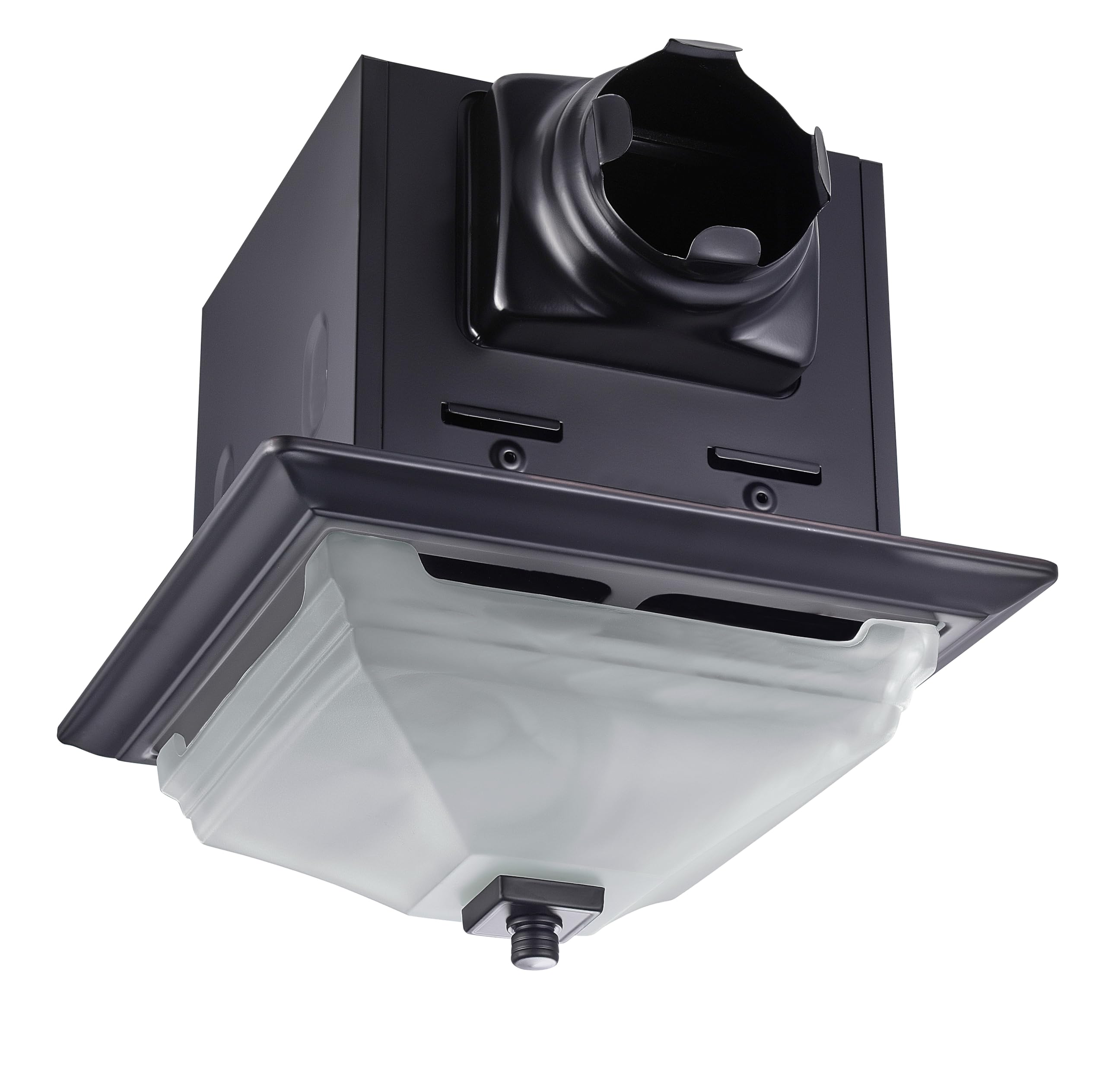 Decorative Square Matte Black 110CFM Bath Fan w/Integrated LED Light and Glass Globe