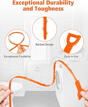 Drain Clog Remover, 25-Inch Drain Hair Removal Tool, Drain Hair Remover Plumbing Snake, Drain Cleaner Hair Clog Remover, Shower Drain Hair Catcher, Easy & Quik to Use on Most Drains - 6 Pack