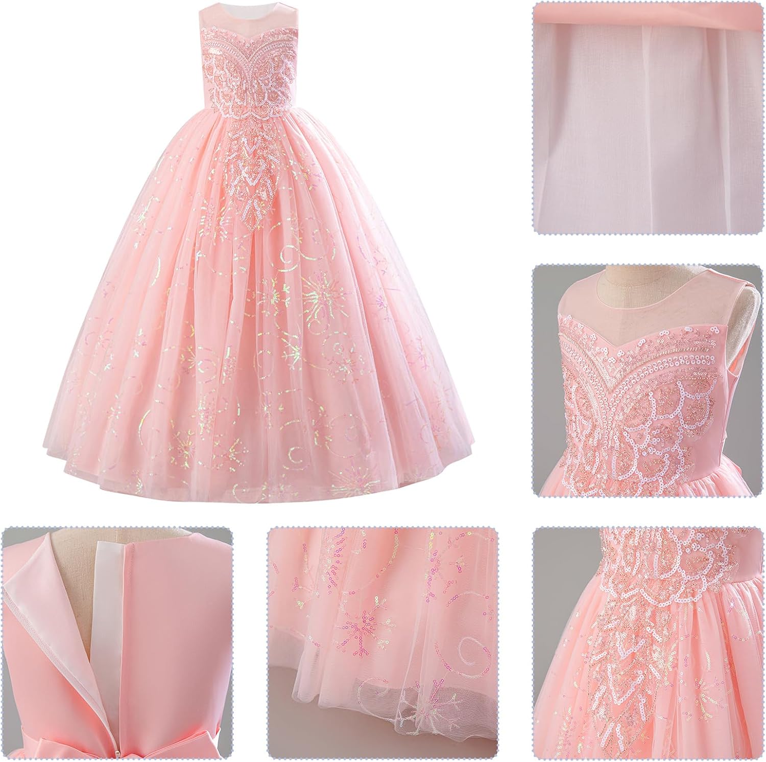 IDOPIP Sequin Appliques Flower Girl Dress for Kids Wedding Pageant Party Long Gown Princess Birthday Communion Tulle Dresses - Image 6