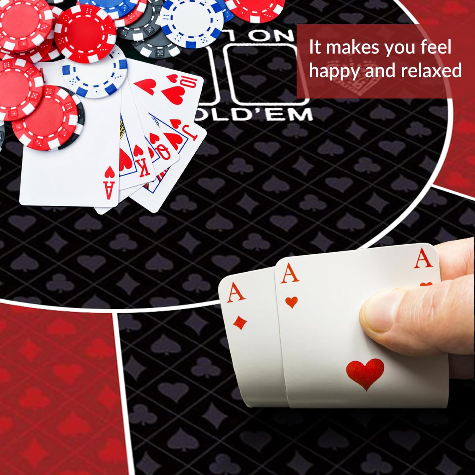 mata do gry w karty, Profesjonalna okrągła mata do pokera Texas Holdem z torbą przenoszenia, przenośnym blatem(Red,L)