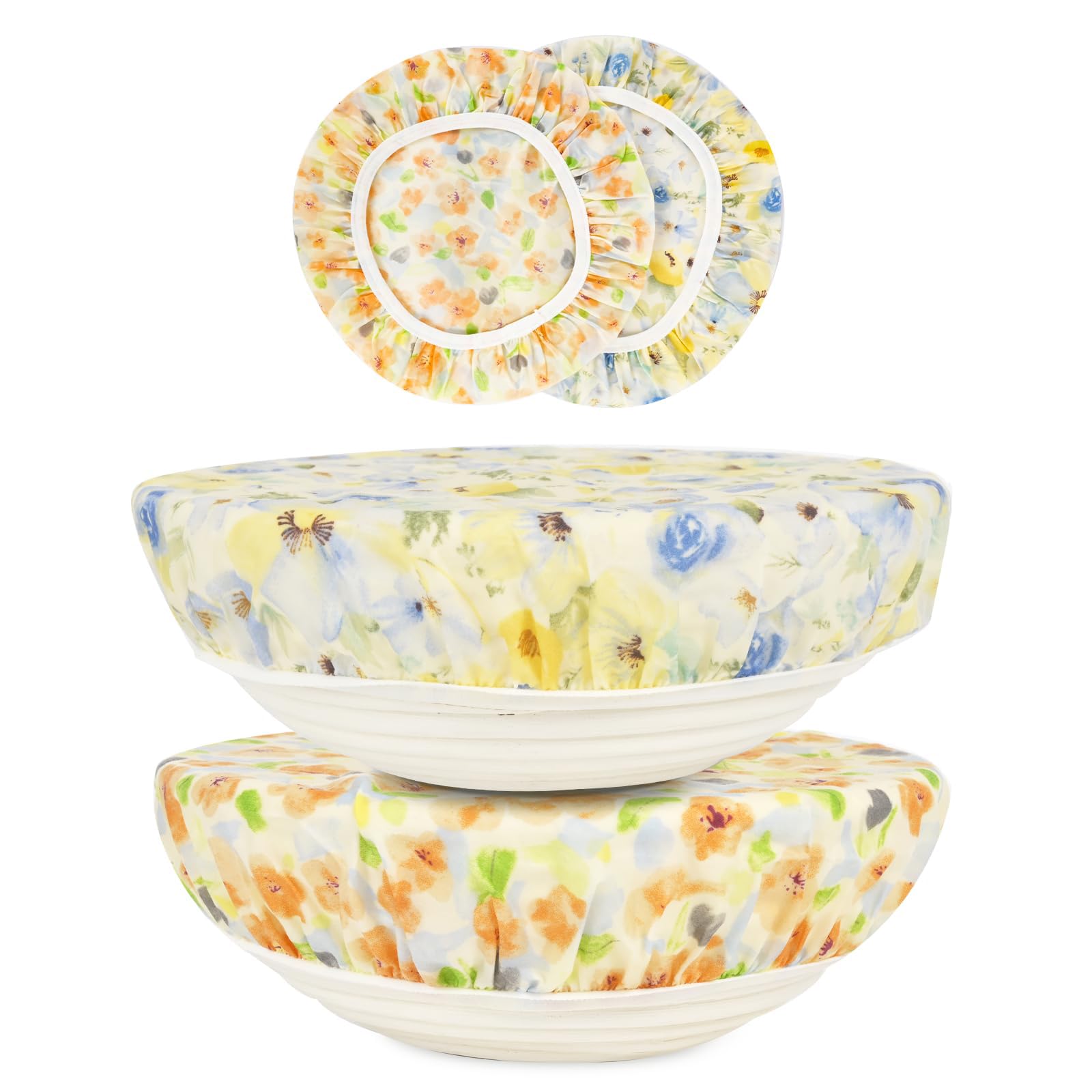 Gemejutor Large Reusable Elasticated Beeswax Bowl Covers (2 Pack) – Breathable Cotton with Beeswax Coating for Sourdough Proofing & Food Storage, Floral Print, Fits Bowls 20–33cm