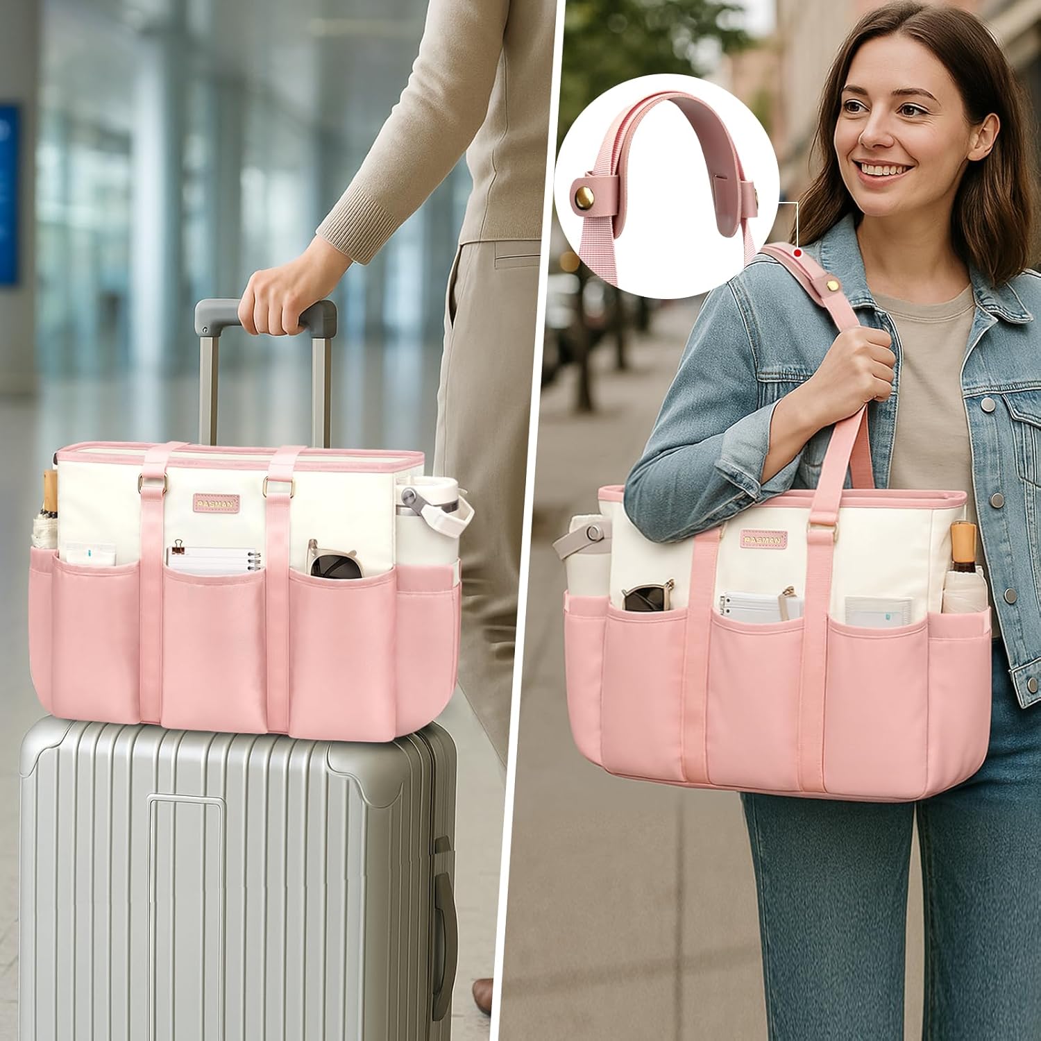 Lunch Tote Bag for Women,15.6 Inch Laptop Bag with Insulated Lunch Compartment,Multi-Pocket Work Bag with Cup Holder for Nurse,Teacher,Office,and Travel - Image 4