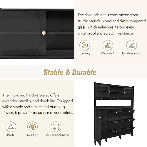 Miniatura 6 de Voohek Zapatero moderno independiente con 24 cubos y 3 secciones grandes, armario de almacenamiento con base curva, para sala de estar, dormitorio,