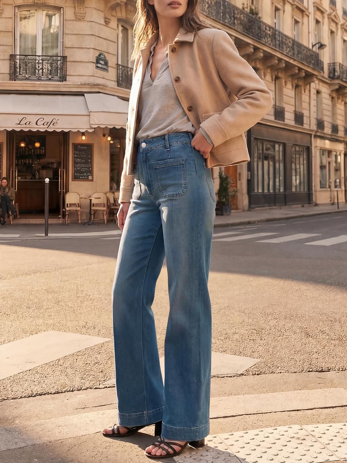 Cicy Bell Jeans for Women Straight Leg High Waisted Baggy Wide Leg Trendy Vintage Denim Pants with Patch Pockets - Image 6