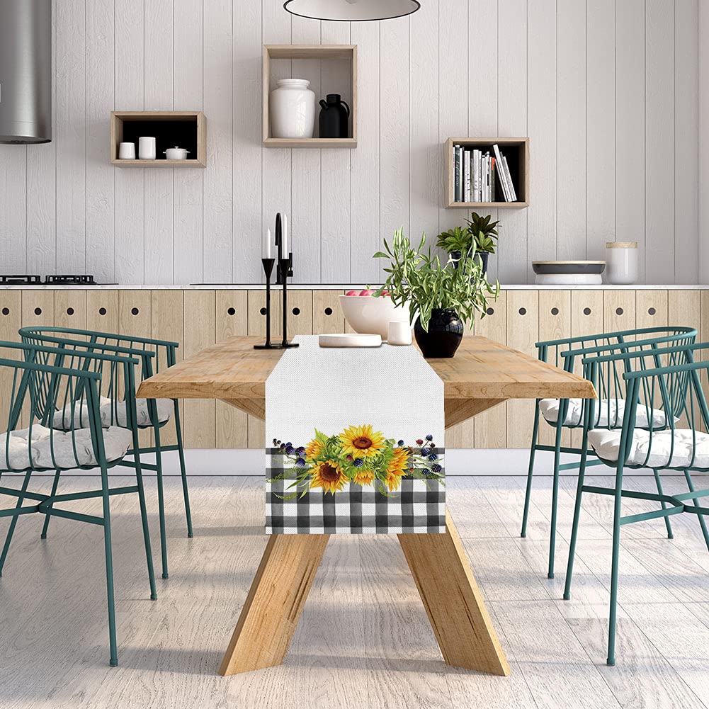 Amazon｜バッファロー格子柄 ひまわりテーブルランナー 季節の夏