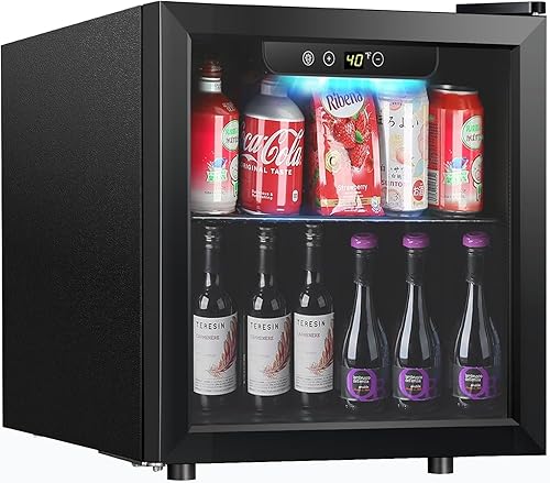 Kndko Refrigerador de bebidas, mini refrigerador de 12 botellas de 48 latas con puerta de cristal, refrigerador de bebidas y enfriador con estantes