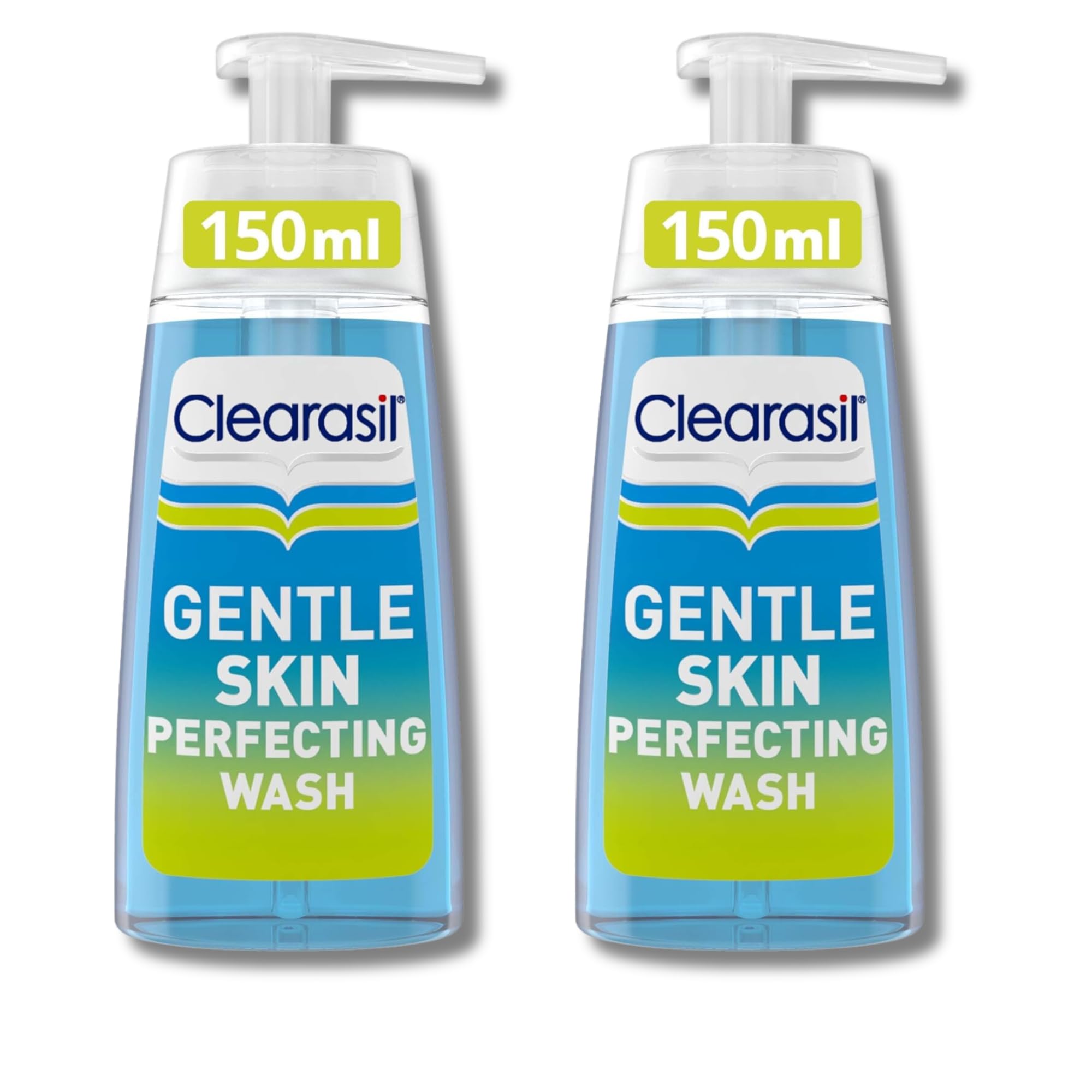 Clearasil Daily Clear Skin Perfecting Gel Wash for Sensitive Skin - Gentle, Effective Daily Cleanser for Clear and Smooth Complexion, pH Balanced, and Hydrating Formula, 150 ml, pack of 2