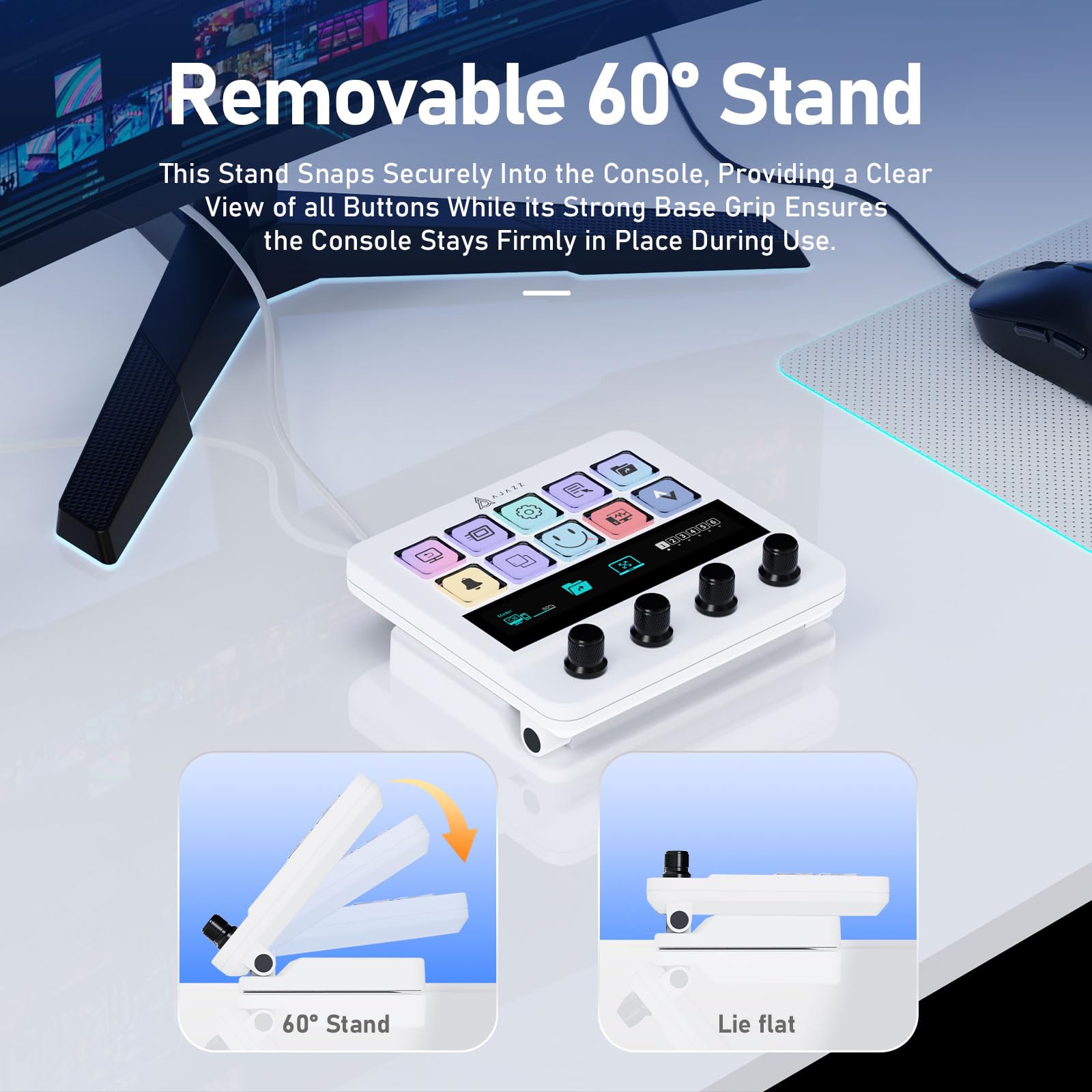 AJAZZ AKP05E - Teclado macro con cable, teclado de acceso directo para juegos con 10 teclas programables y 4 perillas, pantalla táctil personalizable, para YouTube, configuración de oficina de