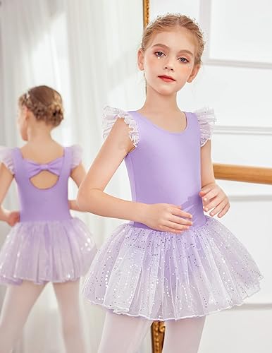 Miniatura 2 de Zaclotre Leotardos de ballet con volantes de manga corta con falda de tutú, vestido de baile para niñas