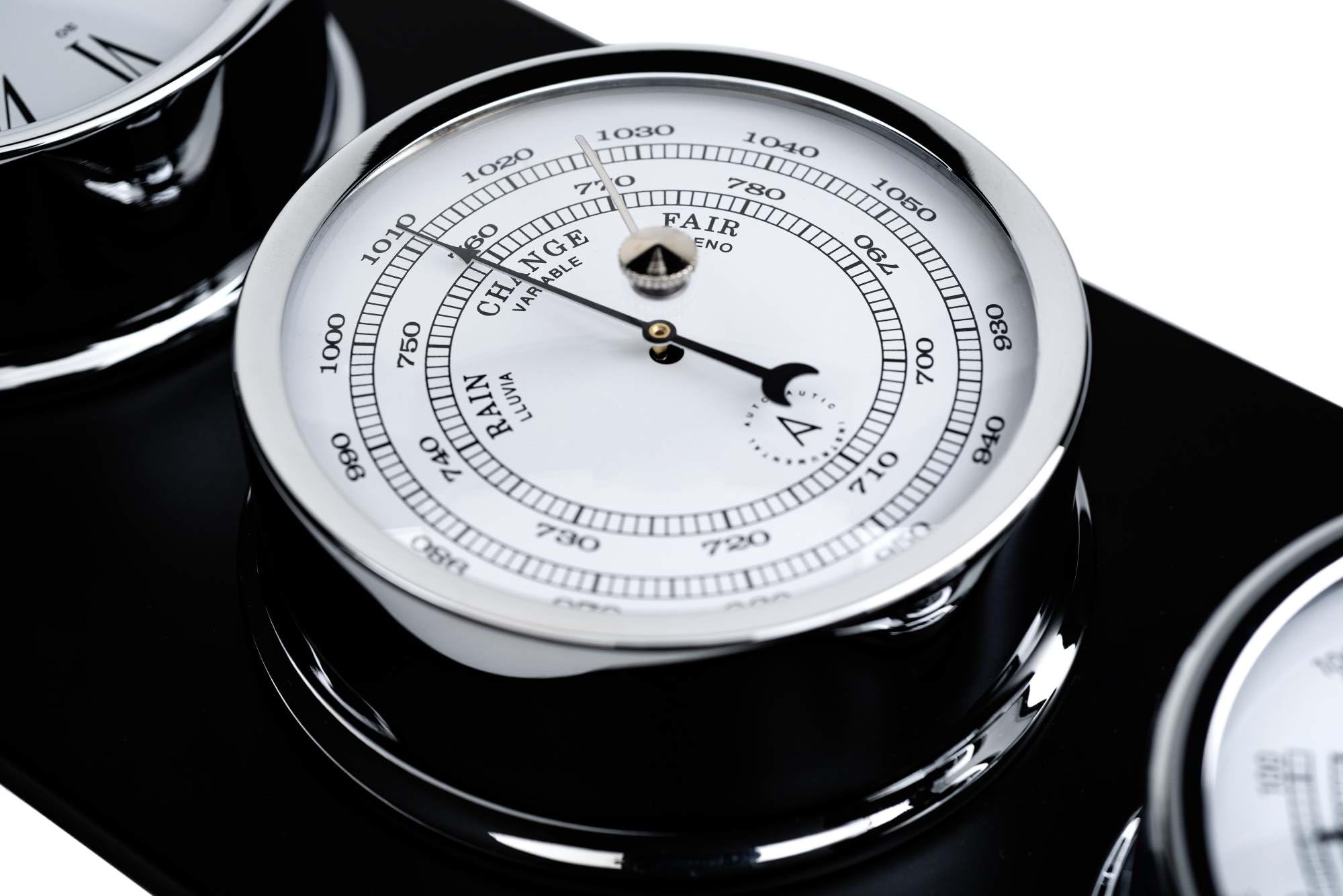 Autonautic - Stazione meteorologica nautica in ottone cromato - Orologio, barometro e termoigrometro, per imbarcazioni o decorazione - 95mm (ø) - Made in Spain.