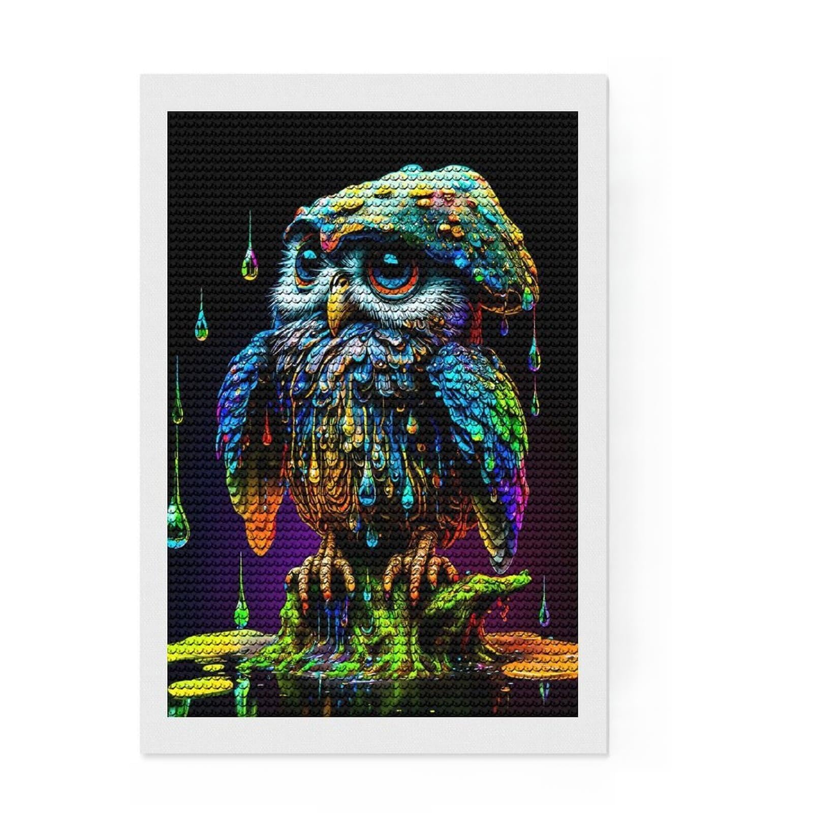 Junmoney Owl Round Drill Diamond Painting 8"x12", for Teens, Good for Quiet Evenings, Aesthetic Room Decor, Holiday Gift Idea
