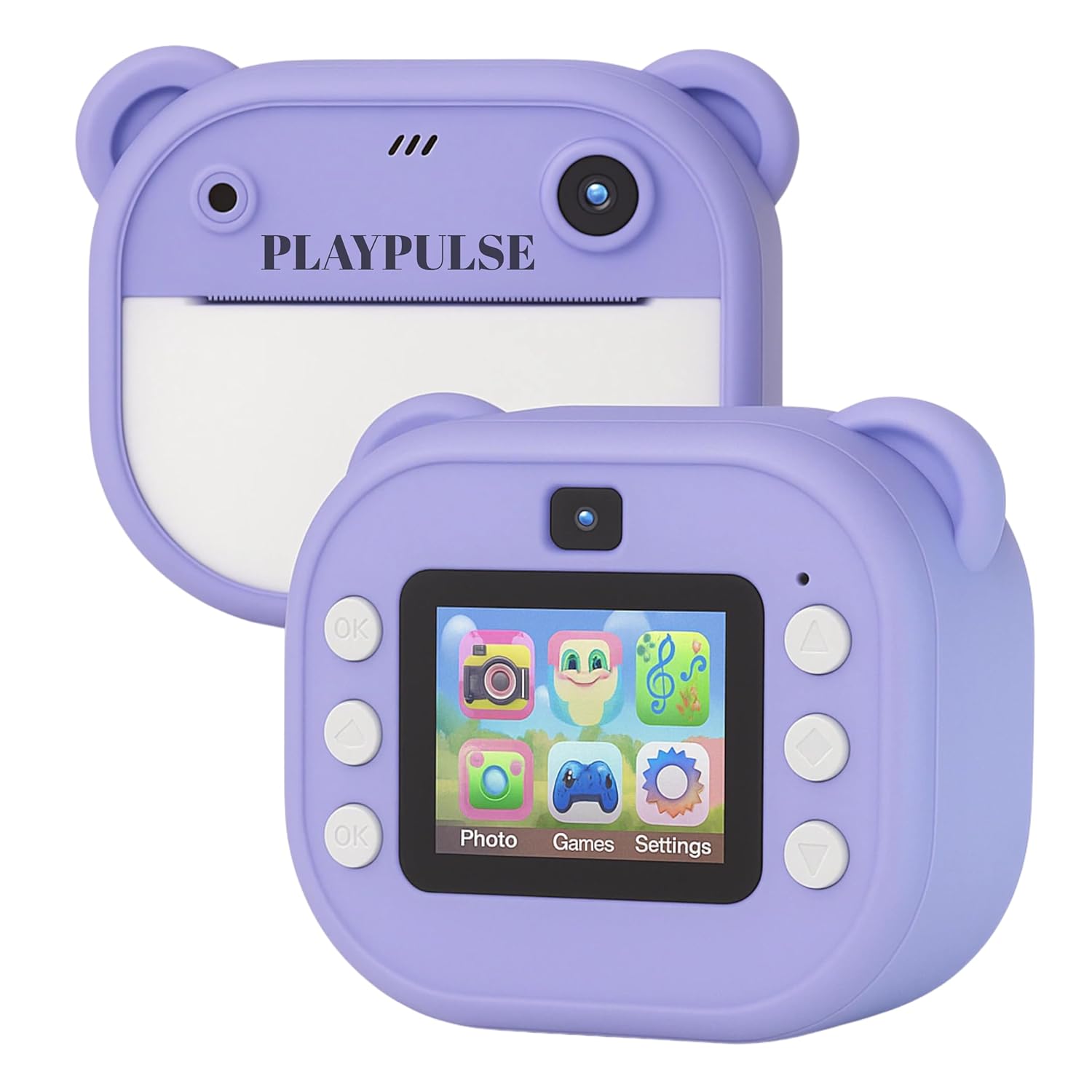 Playpulse® 1 Year Warranty Instant Kids Camera – 12MP Digital Print Camera, Photo Printer, Video Recorder, MP3 Player, Fun Filters, Rechargeable Battery & Paper Rolls – Purple