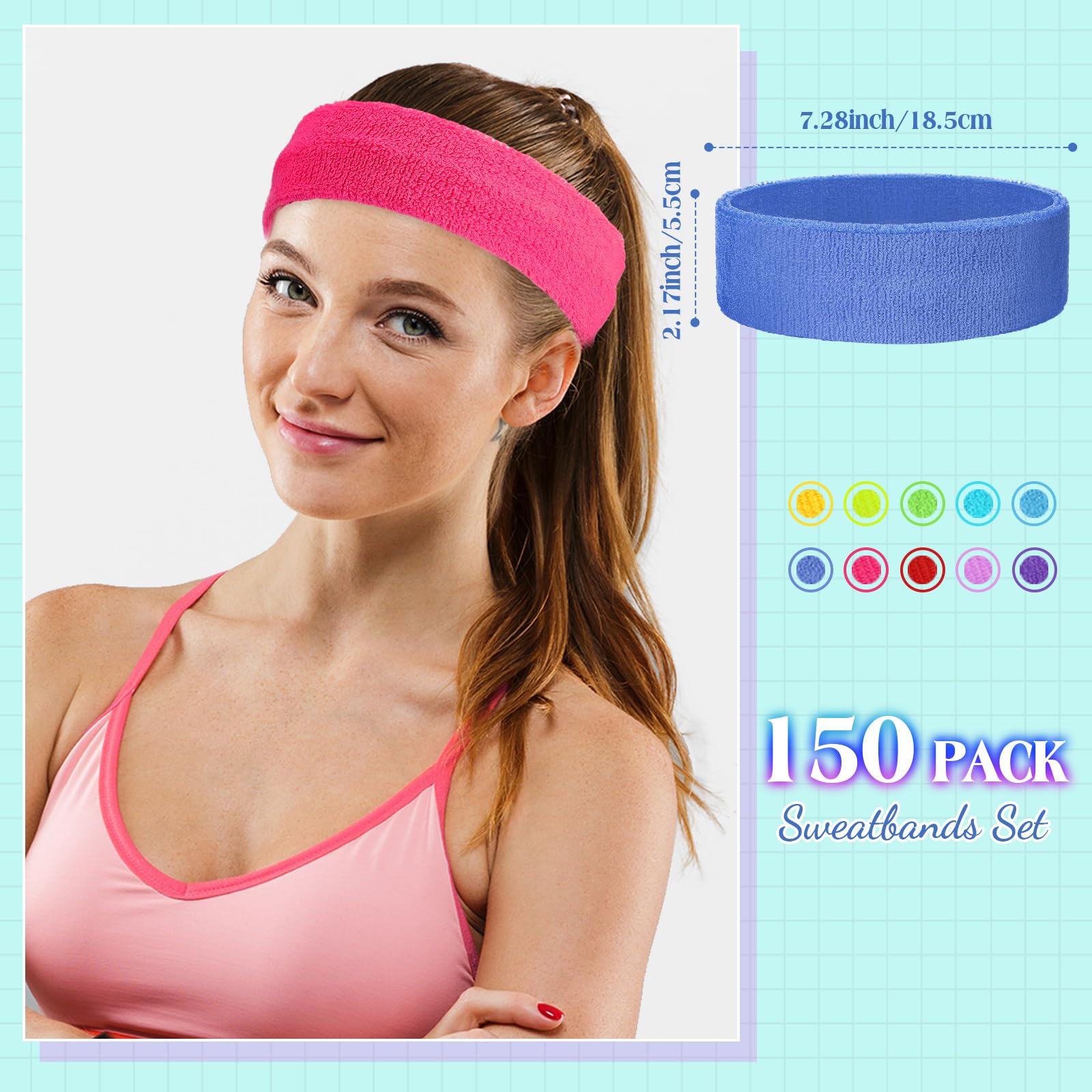 150 Pcs Neon Sweatbands Bulk - 80s 90s Sports Headbands For Basketball, Tennis, Gym & Parties