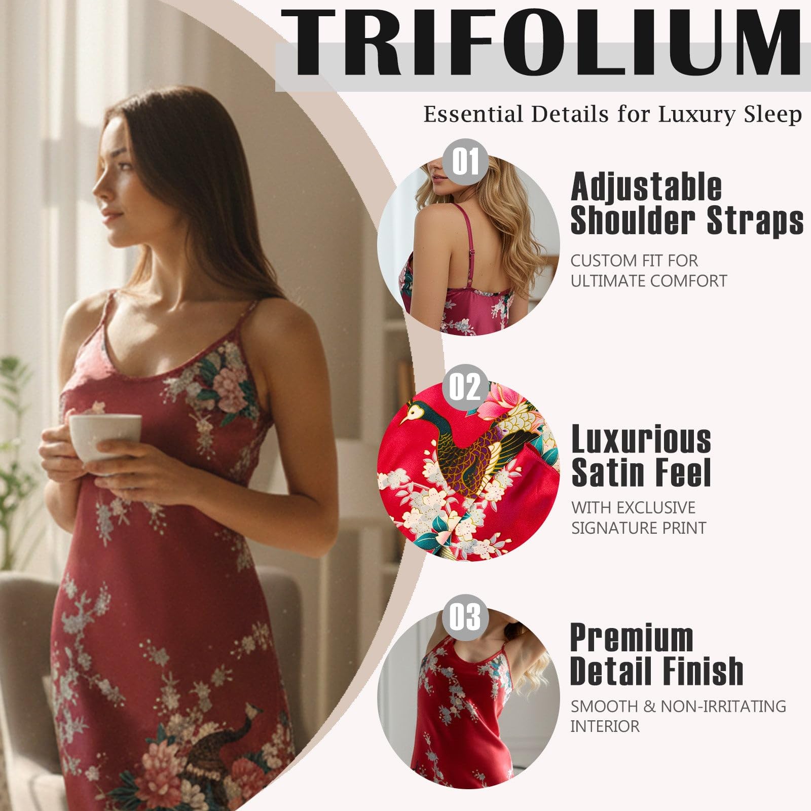 Trifolium Kimono Robe And Chemise Silky Peacock Satin Nightgown Bathrobe Wedding Negligee Nightdress — view 4