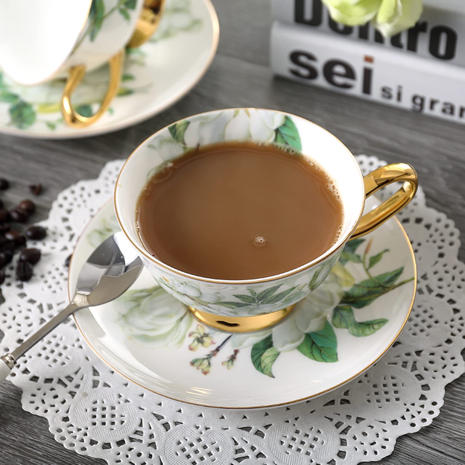 Zestaw Filiżanek Do Kawy I Spodków Z Łyżeczką Zestawy Filiżanek Do Herbaty Z Porcelany Kostnej Ze Złotymi Wykończeniami I Pudełkiem Prezentowym, Odpowiednie Na Popołudniową Herbatę I Kawę