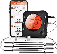 BFOUR Bluetooth Meat Thermometer Wireless Meat Thermometer, Wireless Digital Grill Thermometer with 6 Temperature Probes, Large LCD Display, Meat Thermometer for Grill, Smoker, Oven and BBQ