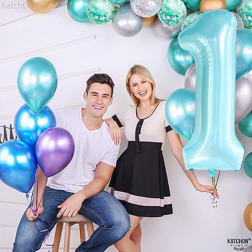 Miniatura 8 de KatchOn, Globo azul claro del número 1 de 40 pulgadas, globo azul para primer cumpleaños, globos número 1 para decoraciones de primer cumpleaños de