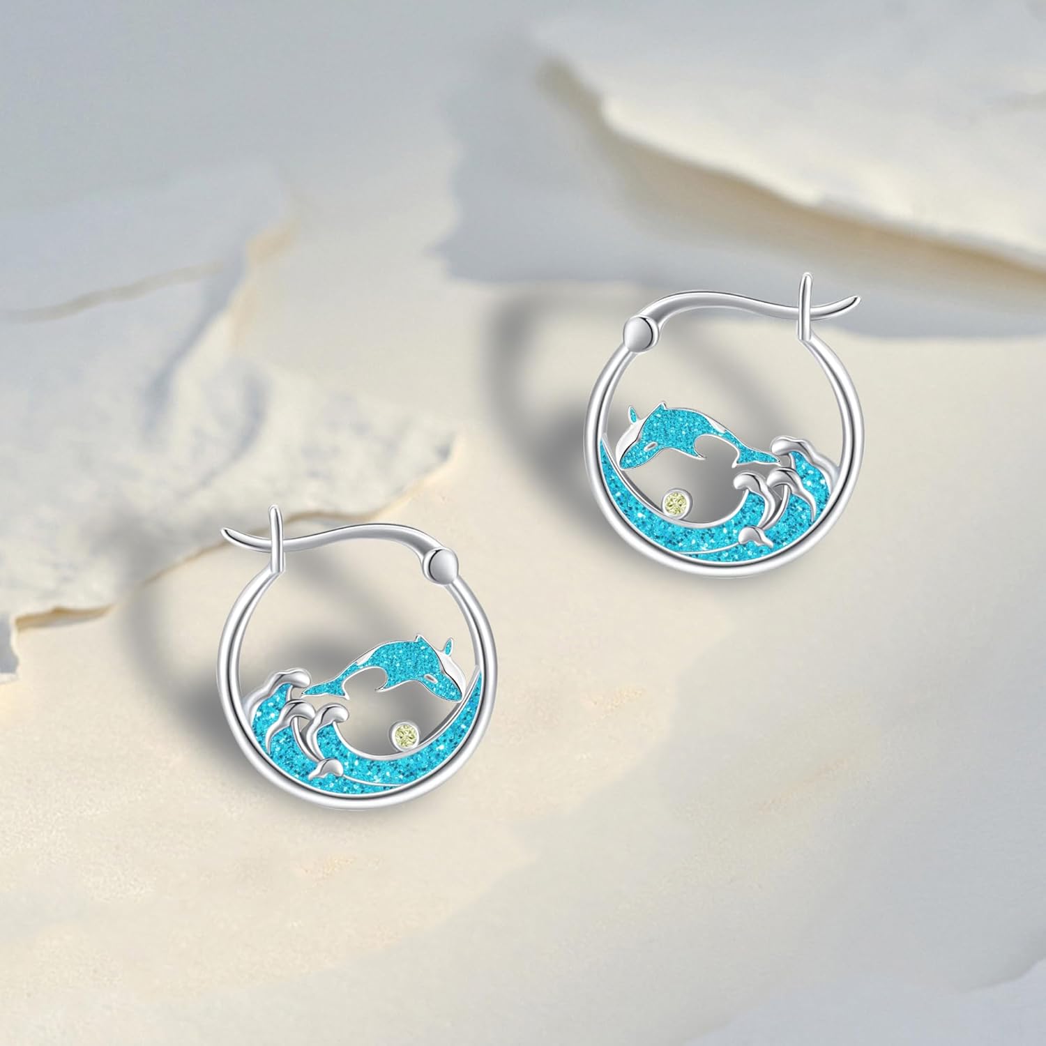 Beach/Whale/Shark/Sea Turtle/Starfish/Octopus/Dolphin/Mermaid Earrings for Women Ocean Jewelry Beach 925 Sterling Silver Ocean Beach Earrings Wave Drop Dangle Earrings Wave Jewelry Gifts for Women - Image 3