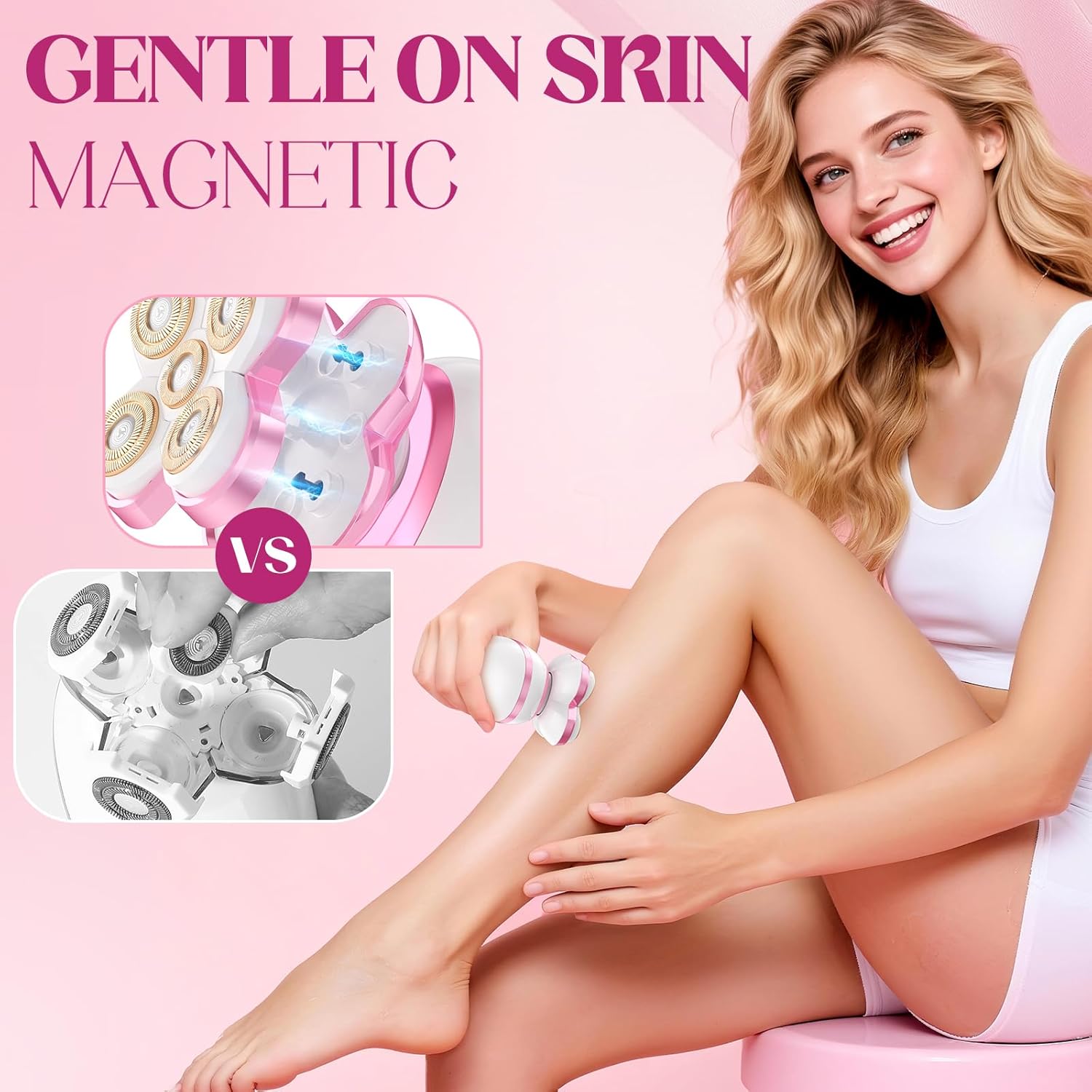 Electric Razors for Women Legs, Upgraded Magnetic Flawless Electric Shaver for Women, Rechargeable Waterproof Women's Electric Trimmer for Arms Legs and Pubic Area (Pink)