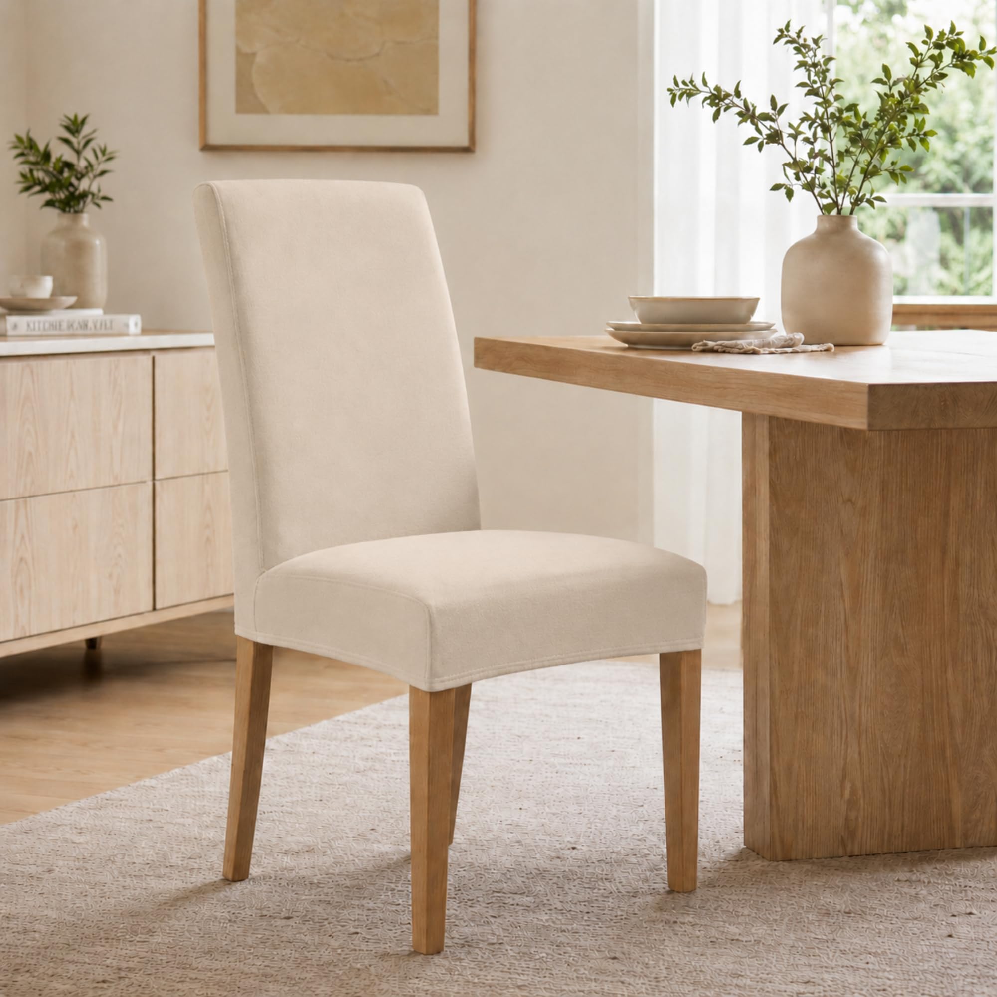 VKZ Coprisedia Impermeabile Elasticizzato per Sedia con Schienale Alto, Rivestimento Protettivo Antimacchia in Poliestere, Antiscivolo e Lavabile, per Sala da Pranzo-Beige Set da 4 pezzi