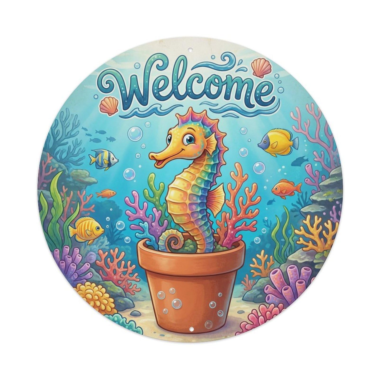 Welcome Seahorse Coral Garden Metal Tin Sign