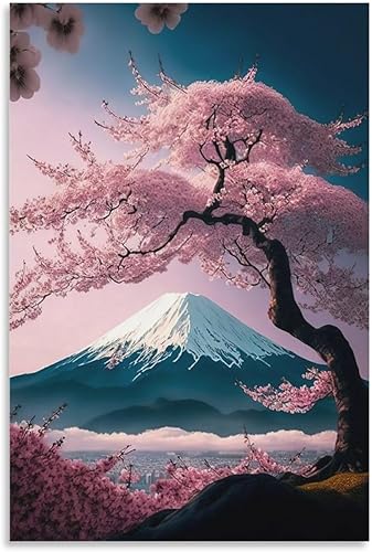 Aimery Póster de cerezo en flor de Japón, pintura decorativa, decoración de baño, sala de estar, lienzo sin marco, 08 x 12 pulgadas (7.9 x 11.8 in)