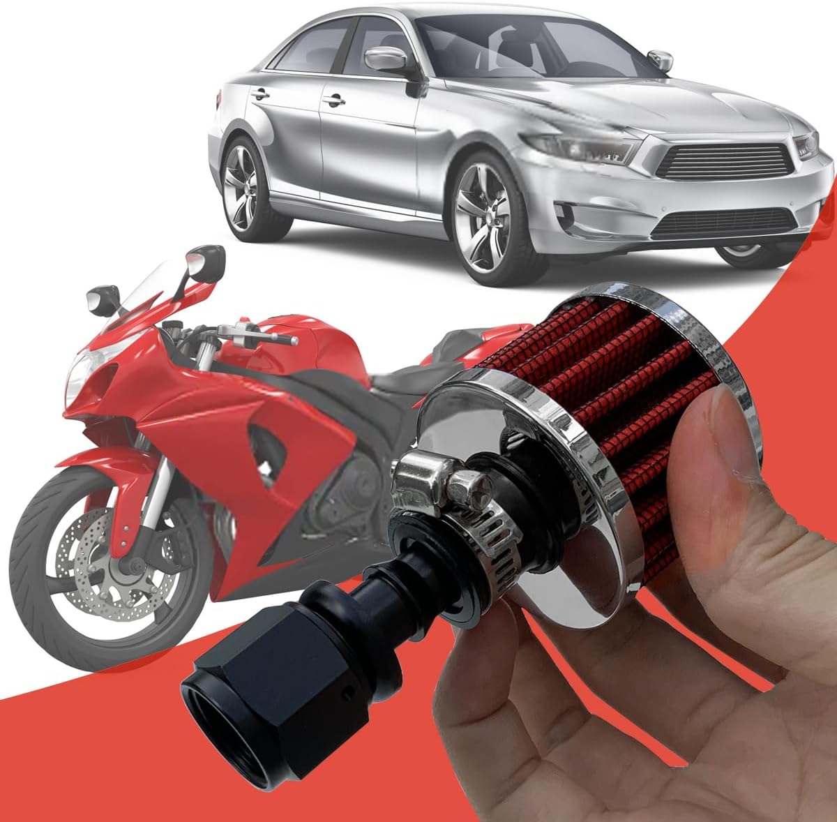 2PC 12mm Fuel Breather Filter, Fuel Cell Vent Air Filter 8AN Female Fitting Kit for car and Motorcycle
