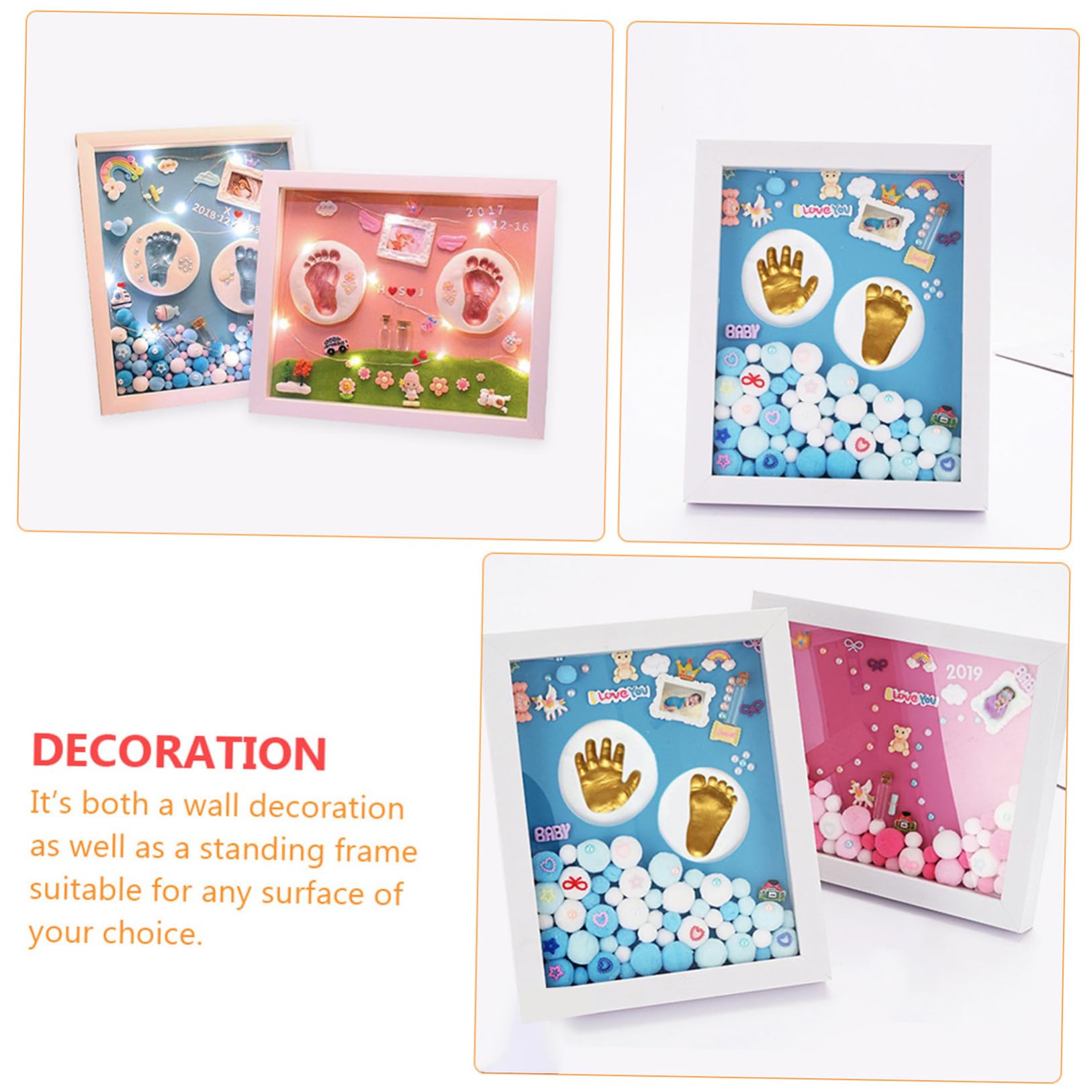 CLISPEED Set Regalo Nascita Cornice Portafoto Impronte in Acrilico Oro e Decorazione Camera Ragazzo Ragazza