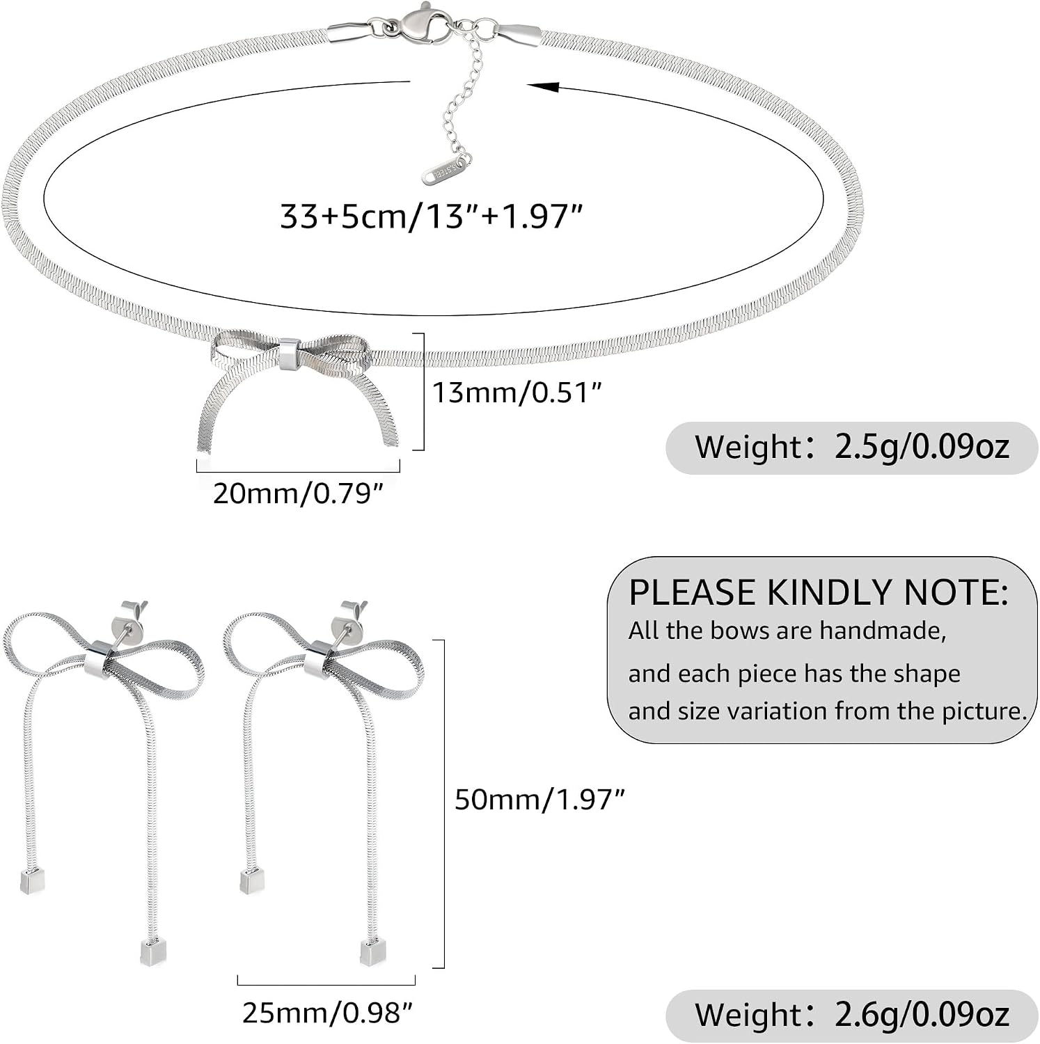 Dainty Gold Bow Ribbon Knot Jewelry Set with Stud Earrings Choker Necklace Bracelet for Women, Y2K Girly Cute Classic Snake Chain Bowknot Balletcore Jewelry Aesthetic Gifts image 4