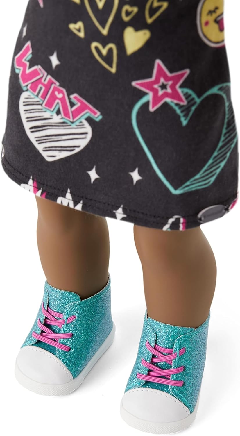 American Girl Truly Me 18-inch Doll #112 with Brown Eyes, Dark-Brown Hair, Deep Skin, Black T-shirt Dress, For Ages 6+